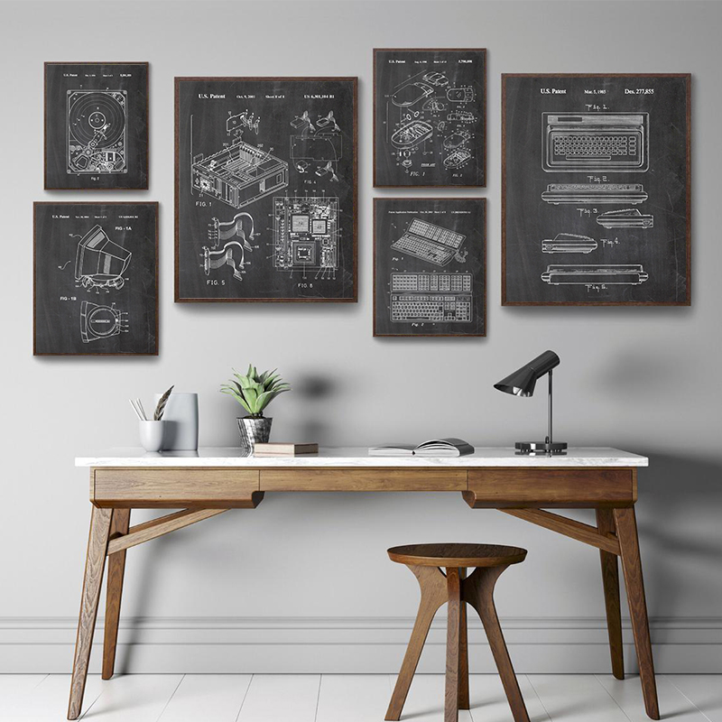 Office Tech Room - 6Pcs Vintage Computer Patent Wall Art