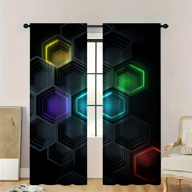 2pcs Modern Geometric Curtains - Office Tech Room 评论和价格