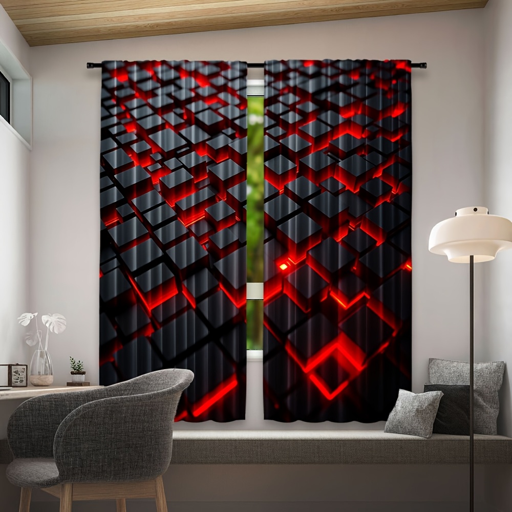 2pcs Geometric Curtains Red Bl - Office Tech Room 评论和价格